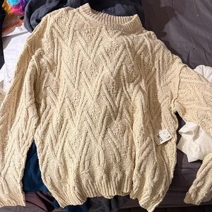 NWT Free People Cozy Cream Cable Knit Sweater - Size L
